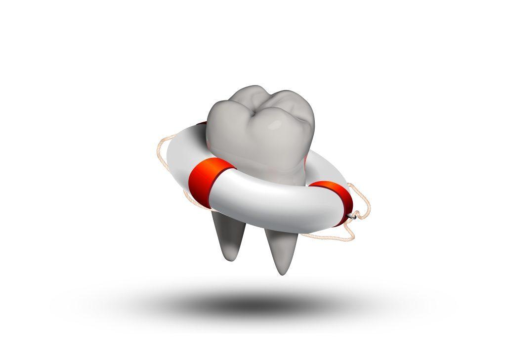 3D illustration tooth with a lifebuoy