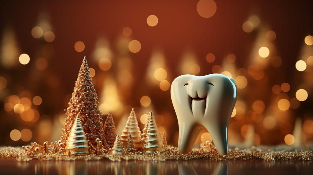 A banner with a big tooth winks on a christmas background a place for your text